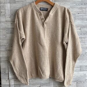 Fisherman Henley Made USA Waffle Cream Grandpacore Sweater‎ Mens XL